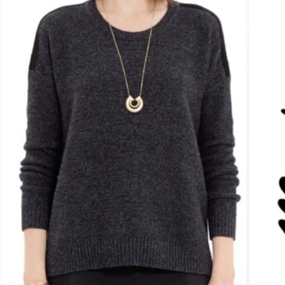 Madewell Women's Size Small Suede Stripe Texture Sweater Dark Gray Crewneck